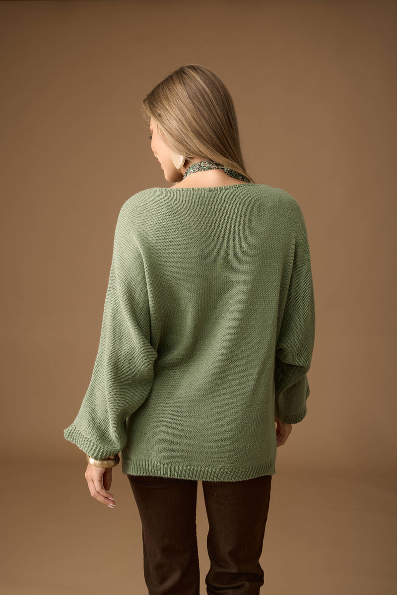 Pull Over Scollo V verde salvia|Colore:Verde salvia