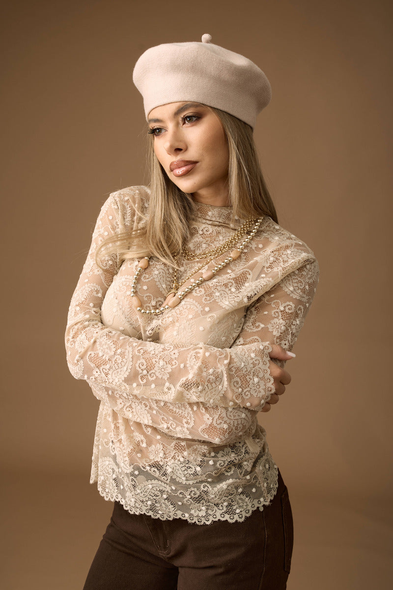 Maglia Pizzo Fantasia Cashmere Beige|Colore:Beige