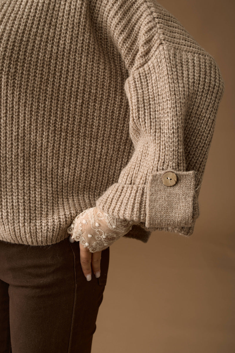 Cardigan Costine Bottone Legno  beige|Colore:Beige