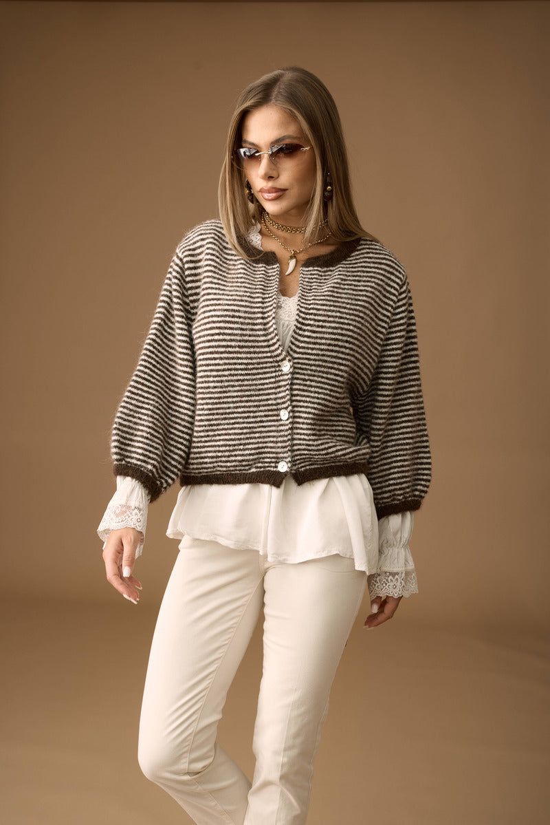 Cardigan Rigato Testa di moro|Colore:Testa di moro