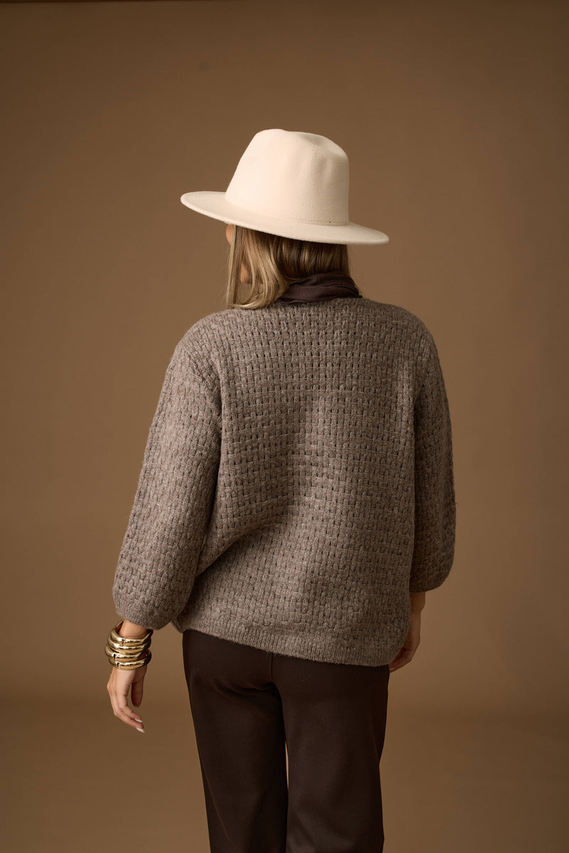 Cardigan Intreccio Bottoni Legno fango|Colore:Fango