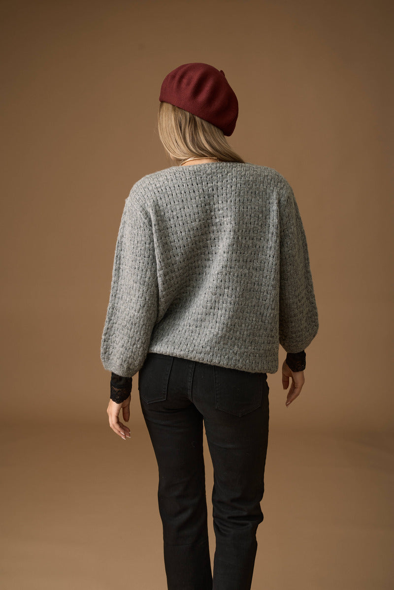 Cardigan Intreccio Bottoni Legno Grigio|Colore:Grigio