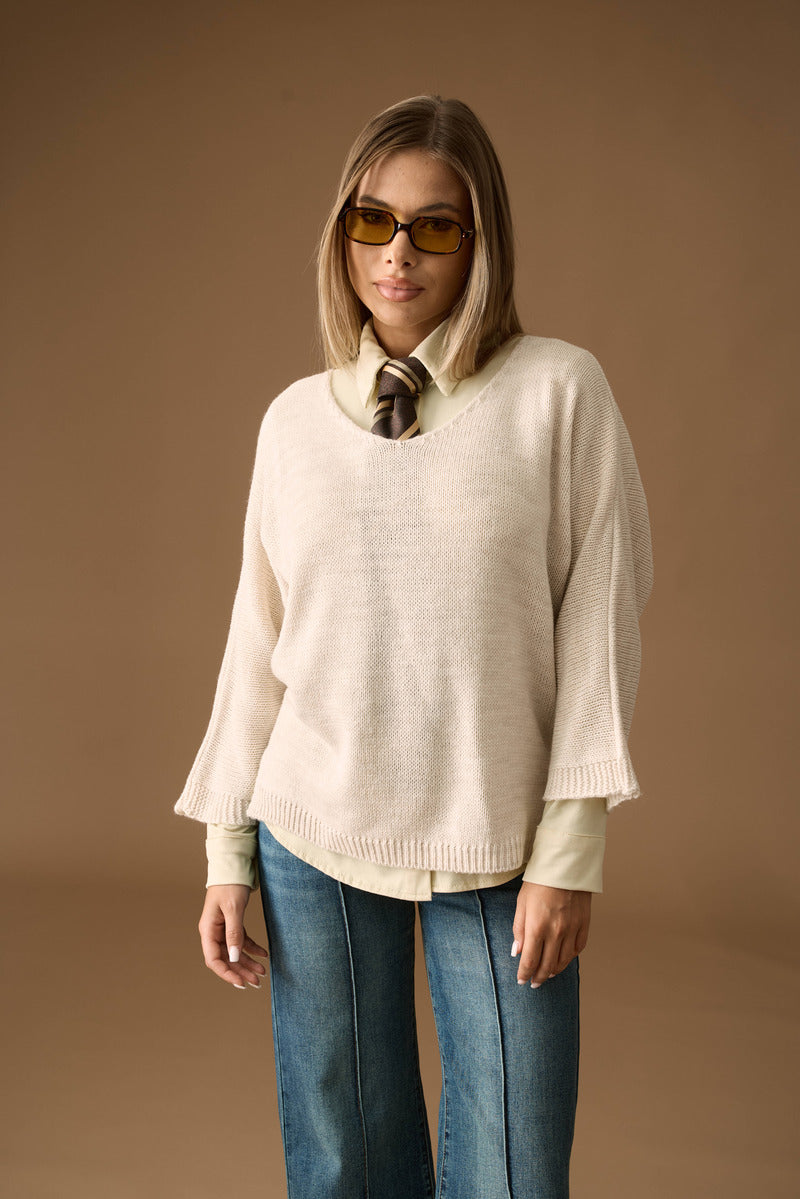 Pull Over Scollo V Gesso|Colore:Gesso