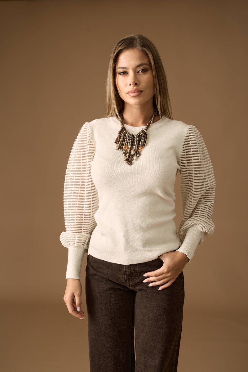 Maglia Con Manica Rigata beige|Colore:Beige