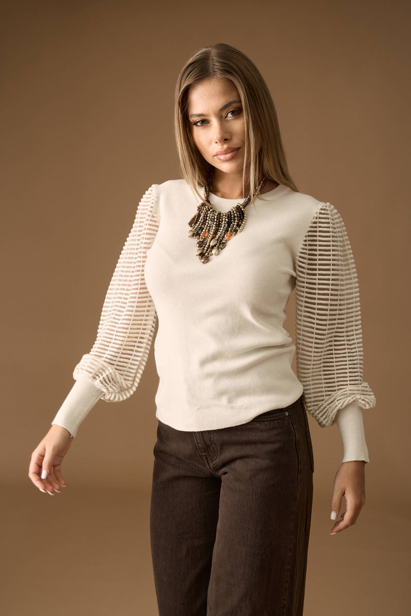 Maglia Con Manica Rigata beige|Colore:Beige