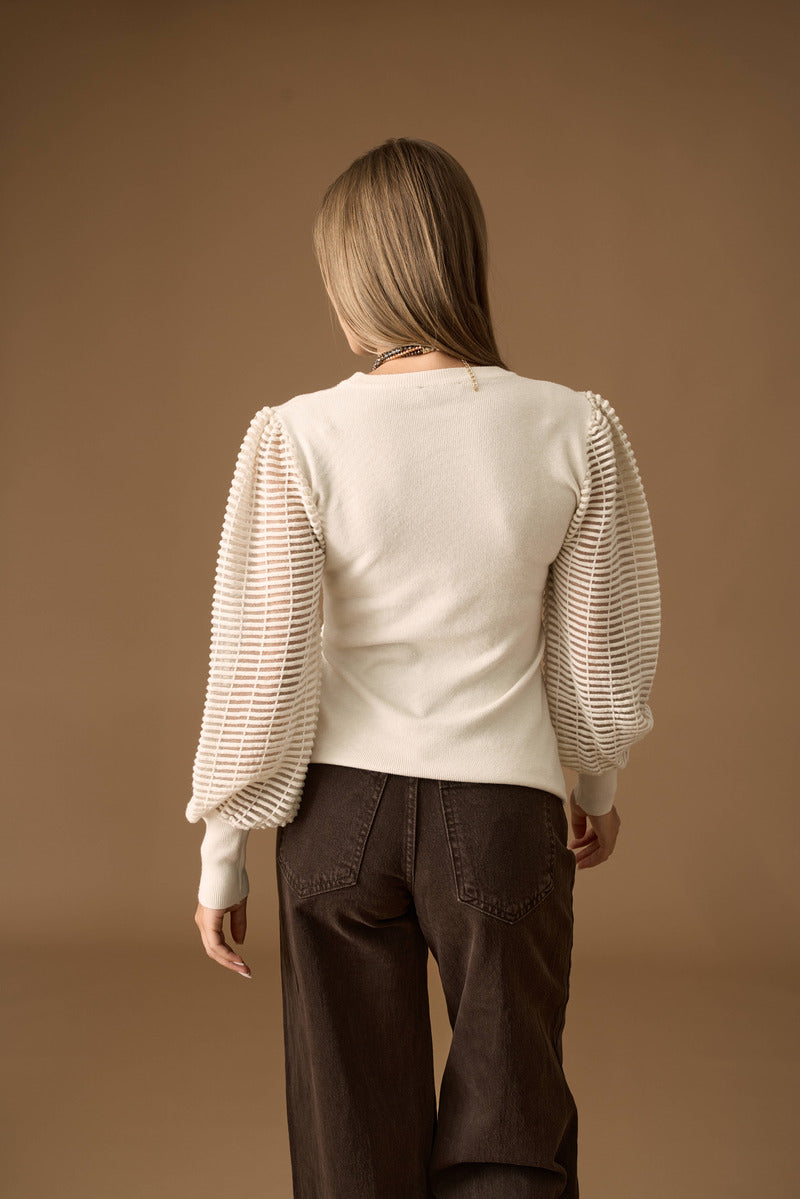 Maglia Con Manica Rigata beige|Colore:Beige