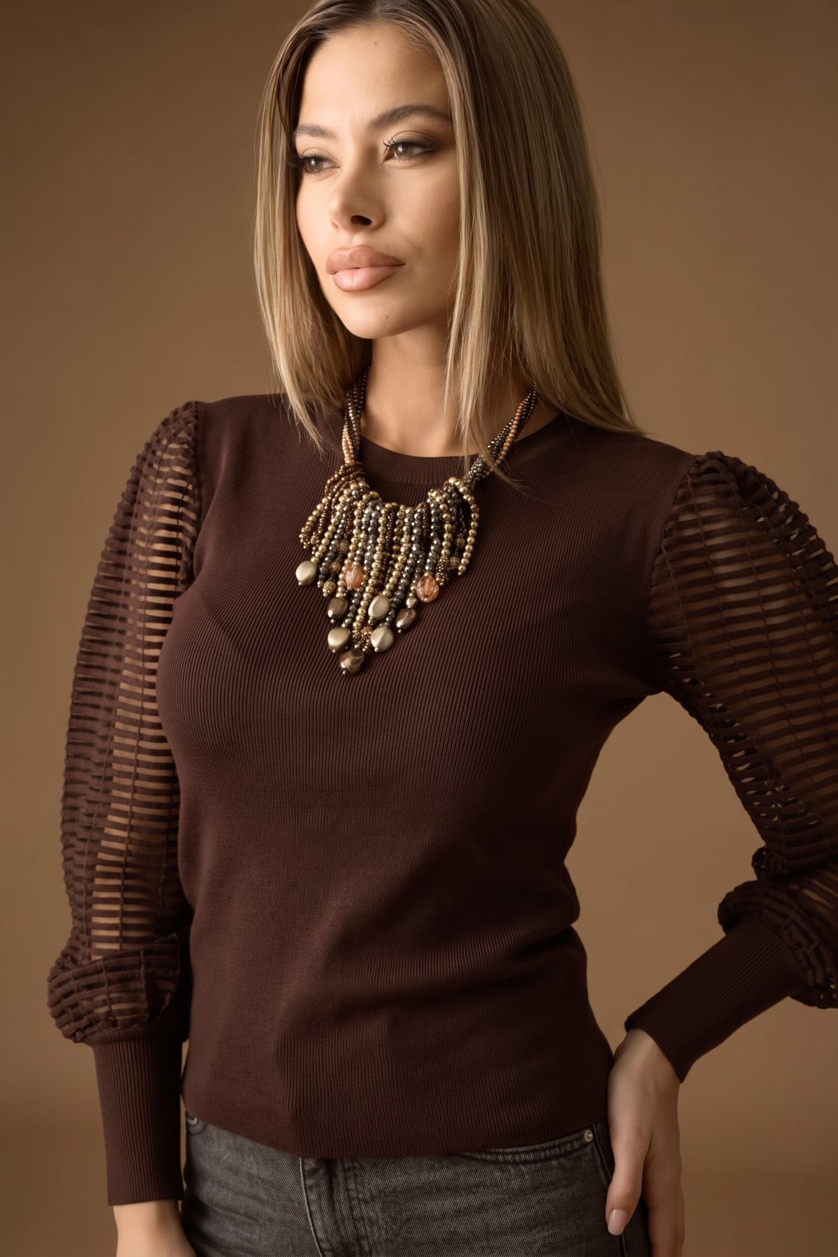 Maglia Con Manica Rigata Testa di moro|Colore:Testa di moro