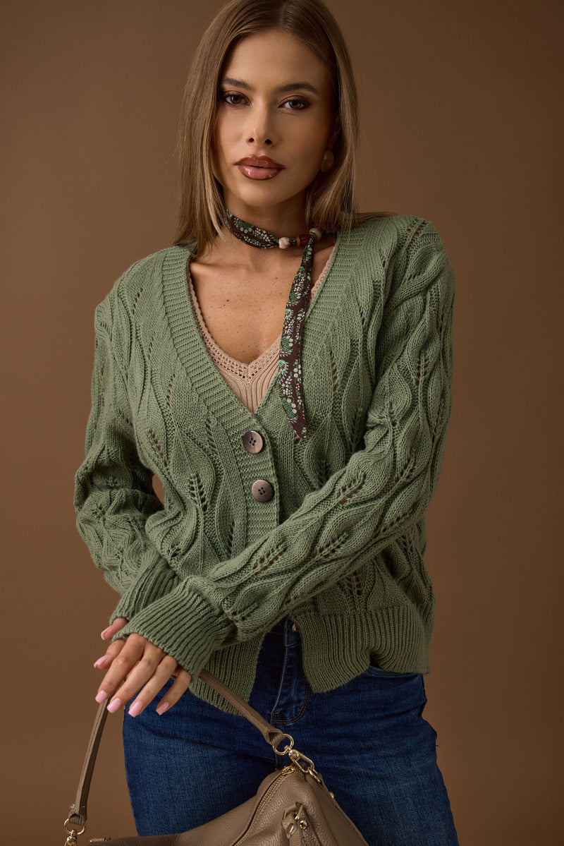 Cardigan Foglie Vestibilità Regolare verde salvia|Colore:Verde salvia