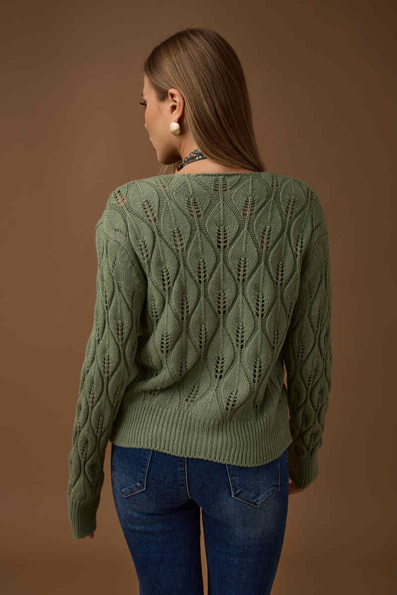 Cardigan Foglie Vestibilità Regolare verde salvia|Colore:Verde salvia