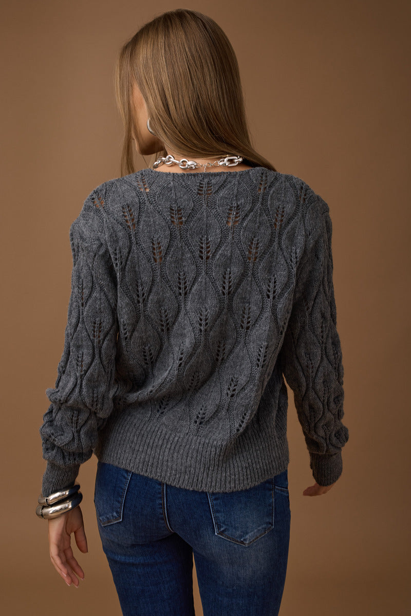 Cardigan Foglie Vestibilità Regolare grigio|Colore:Grigio