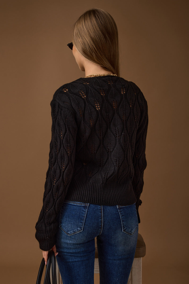 Cardigan Foglie Vestibilità Regolare nero|Colore:Nero