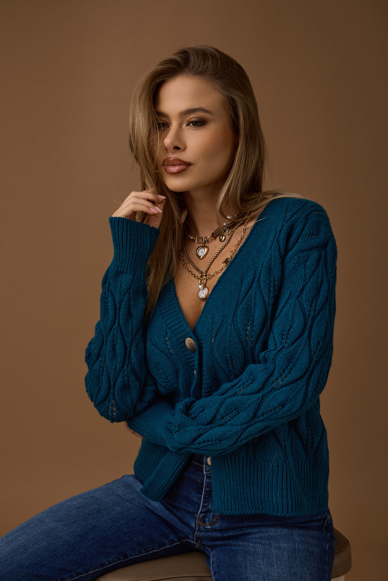 Cardigan Foglie Vestibilità Regolare ottanio|Colore:Ottanio