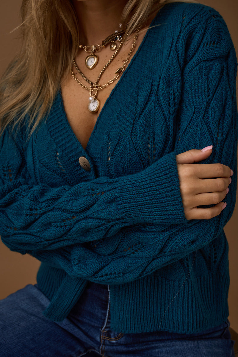 Cardigan Foglie Vestibilità Regolare ottanio|Colore:Ottanio
