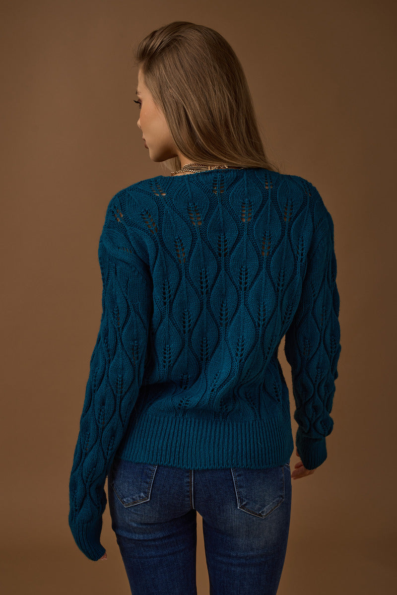 Cardigan Foglie Vestibilità Regolare ottanio|Colore:Ottanio