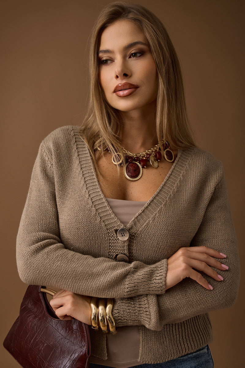 Cardigan 2 Bottoni Vestibilità Slim fango|Colore:Fango