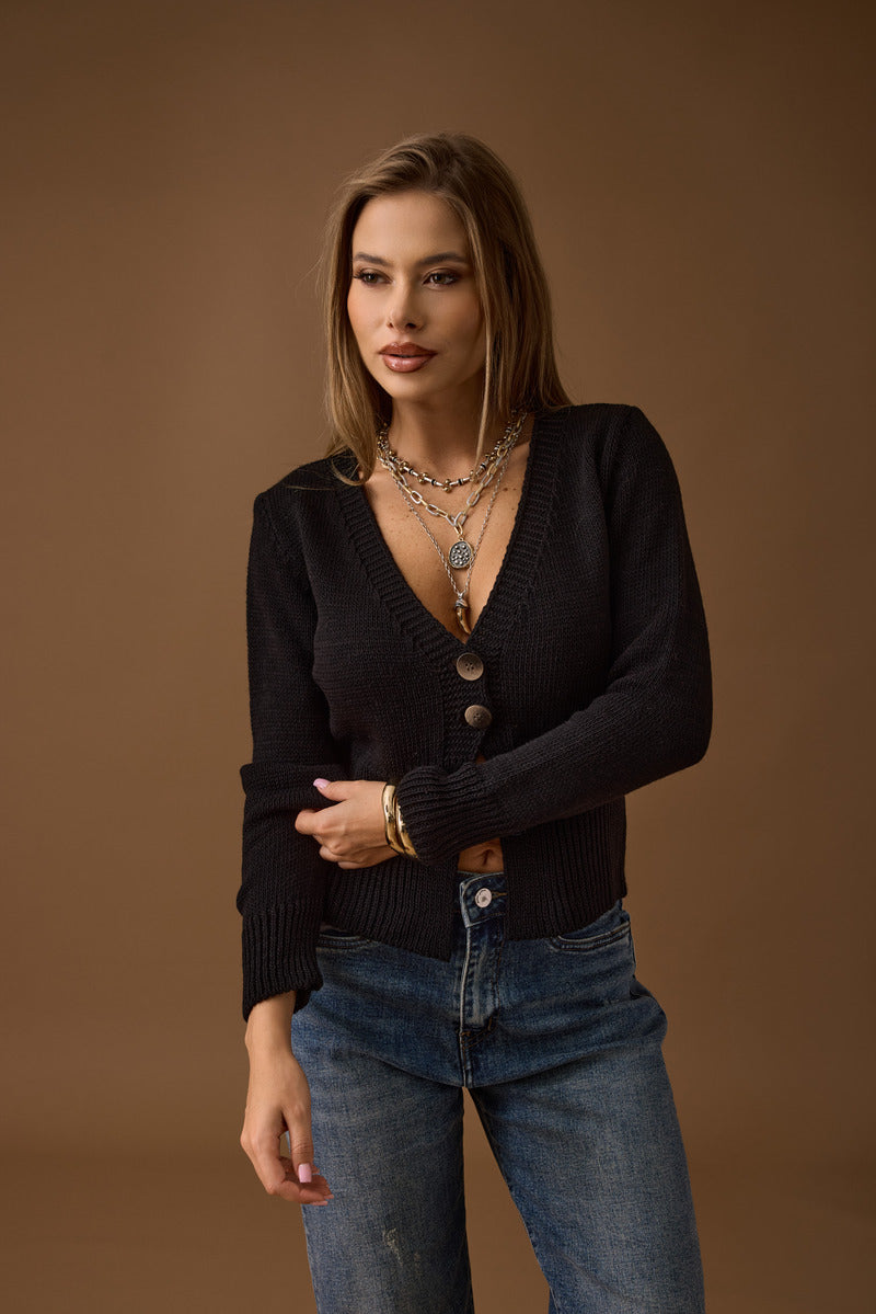 Cardigan 2 Bottoni Vestibilità Slim nero|Colore:Nero
