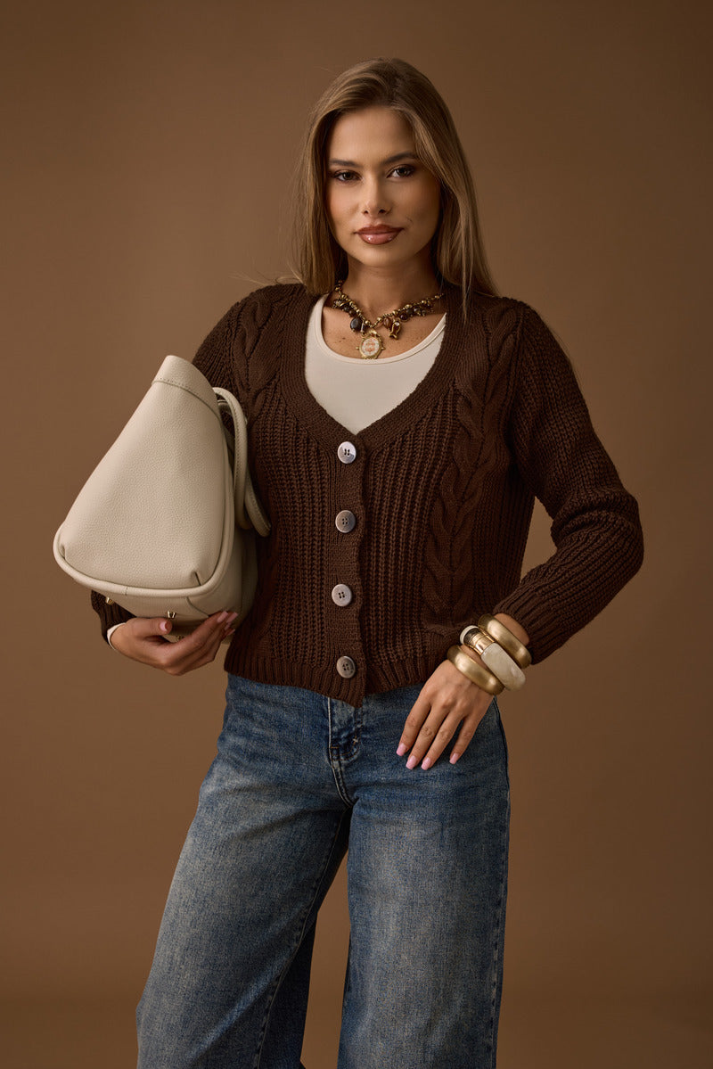 Cardigan Trecce testa di moro|Colore:Testa di moro