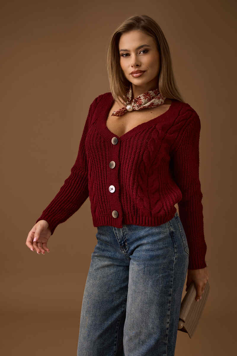 Cardigan Trecce bordeaux|Colore:Bordeaux