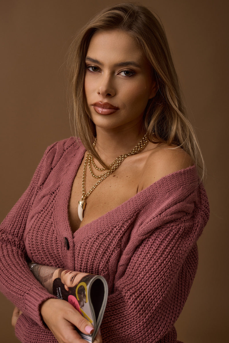 Cardigan Trecce rosa pepe|Colore:Rosa pepe