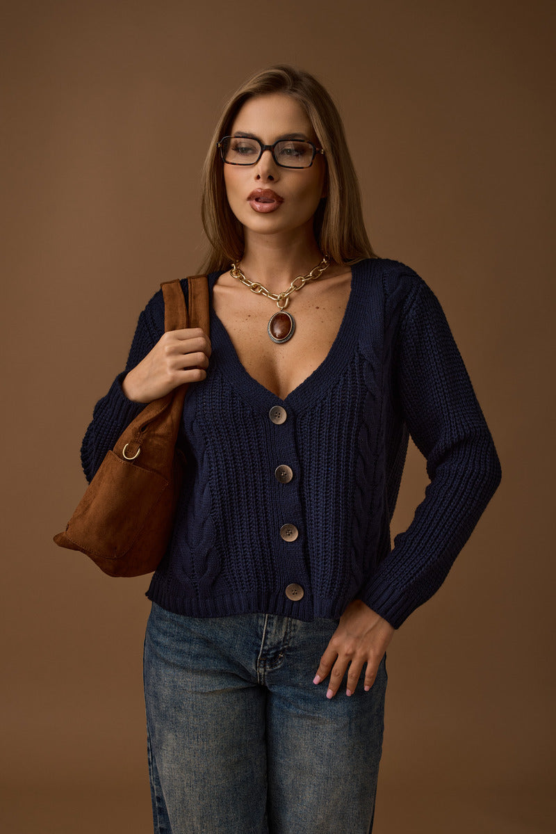 Cardigan Trecce blu|Colore:Blu