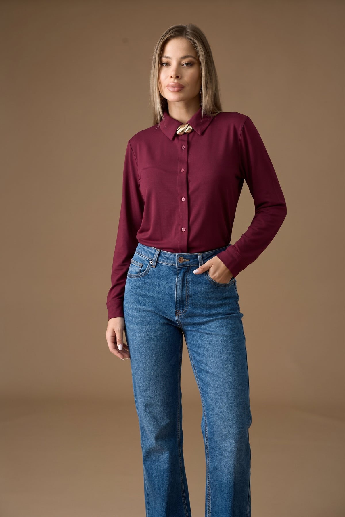 Camicia In Maglia Bordeaux|Colore:Bordeaux