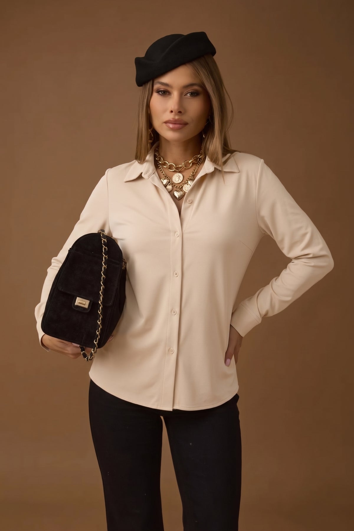 Camicia In Maglia Beige|Colore:Beige