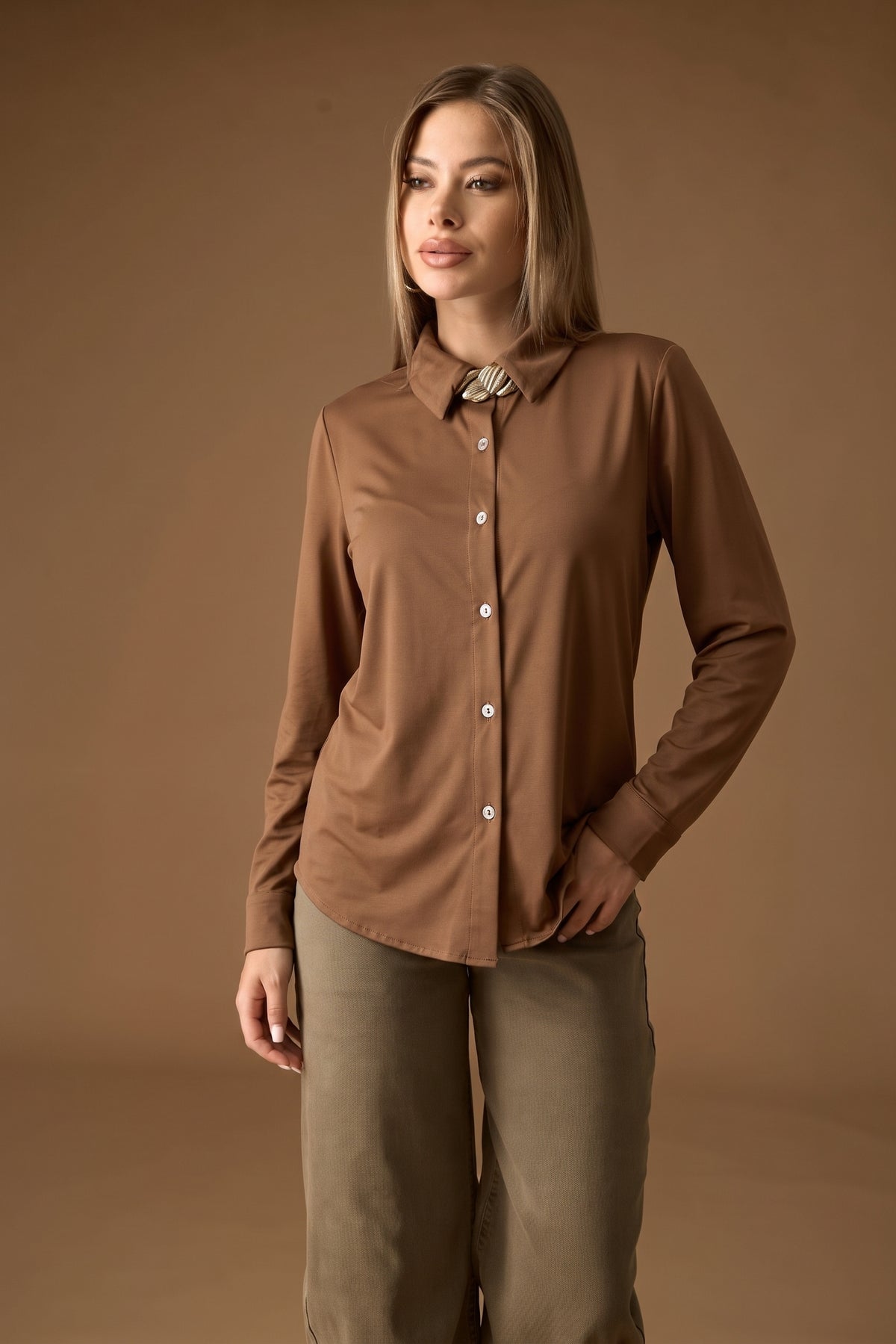 Camicia In Maglia Tabacco|Colore:Tabacco