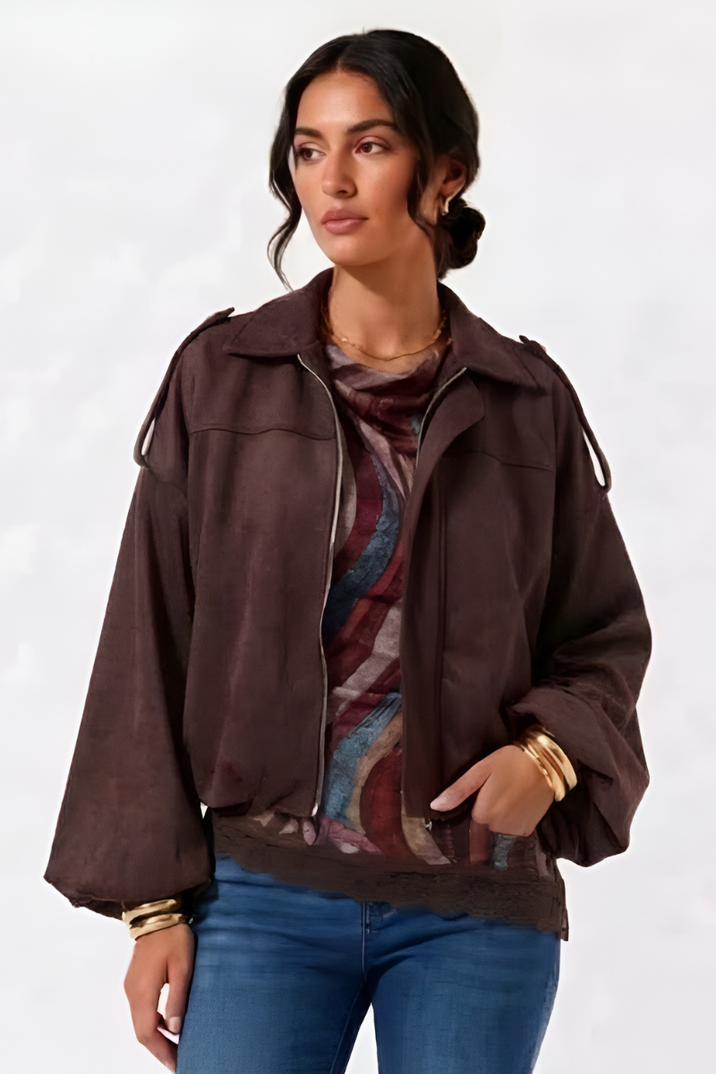 Bomber Scamosciato testa di moro|Colore:Testa di moro
