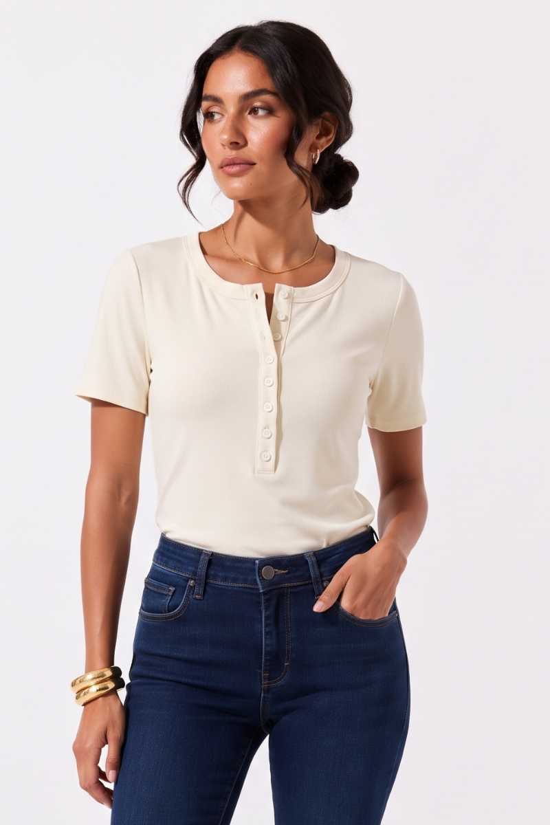 T-Shirt Bottoncini panna|Colore:Panna
