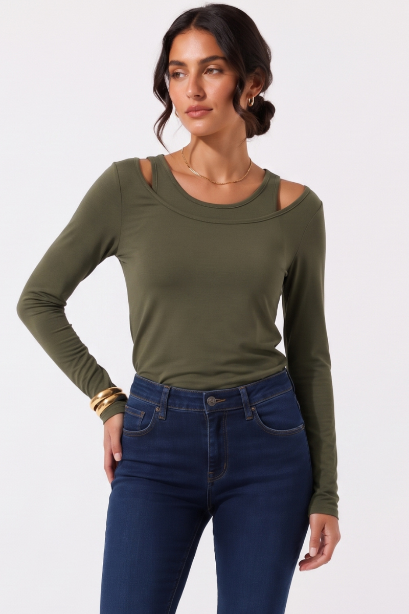 Maglia Con Top Cashmere verde militare|Colore:Verde militare