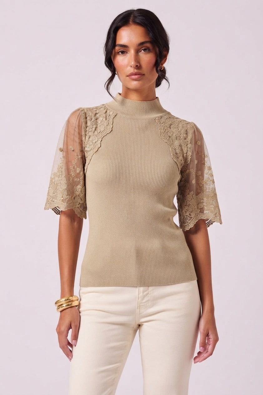 Maglia Maniche Velate Cammello|Colore:Cammello