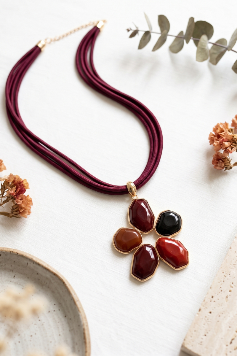 Collana Fiore borgogna|Colore:Borgogna