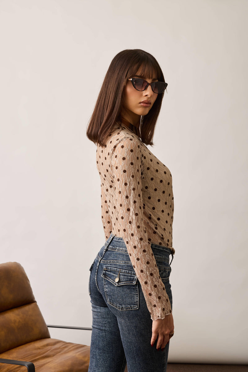 Maglia Pizzo Pois beige|Colore:Beige