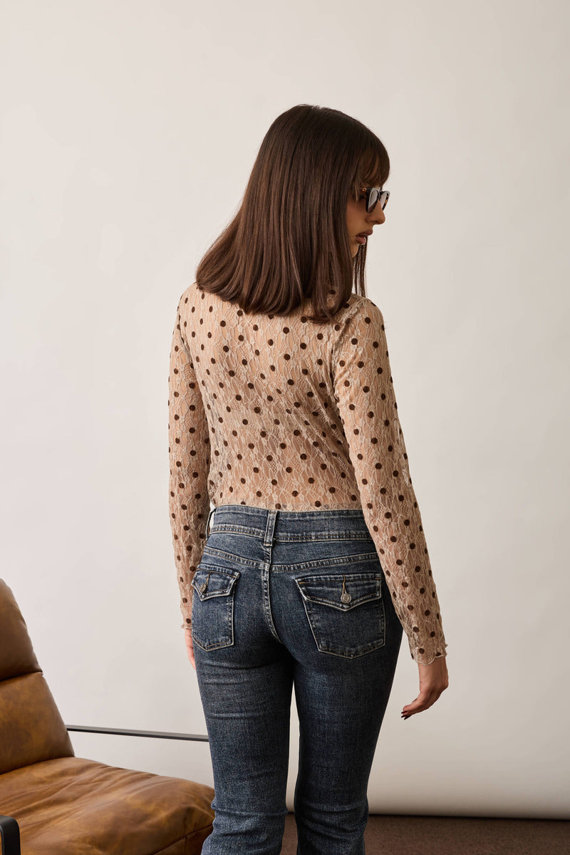 Maglia Pizzo Pois beige|Colore:Beige