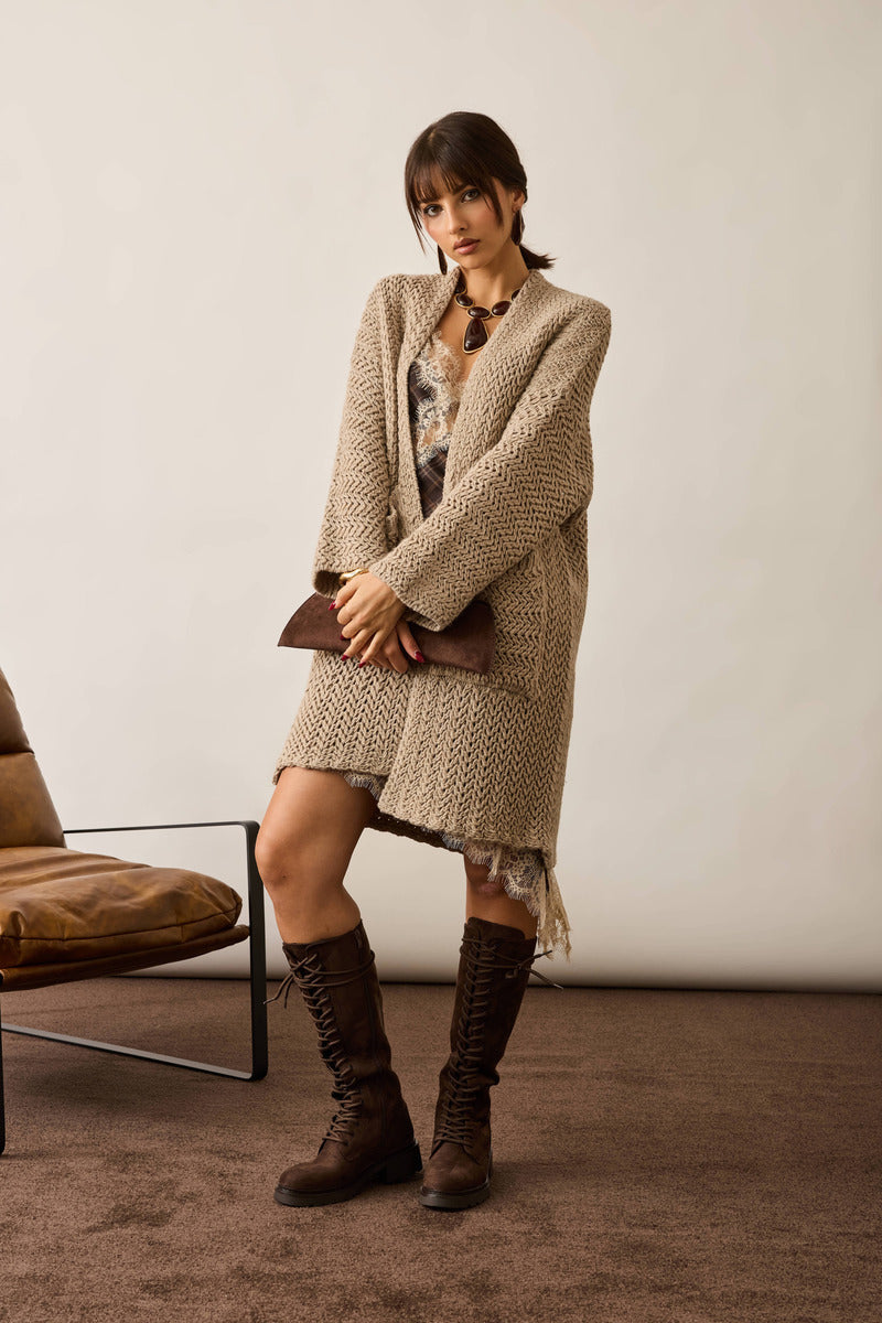 Cardigan Lungo Con Tasche fango|Colore:Fango