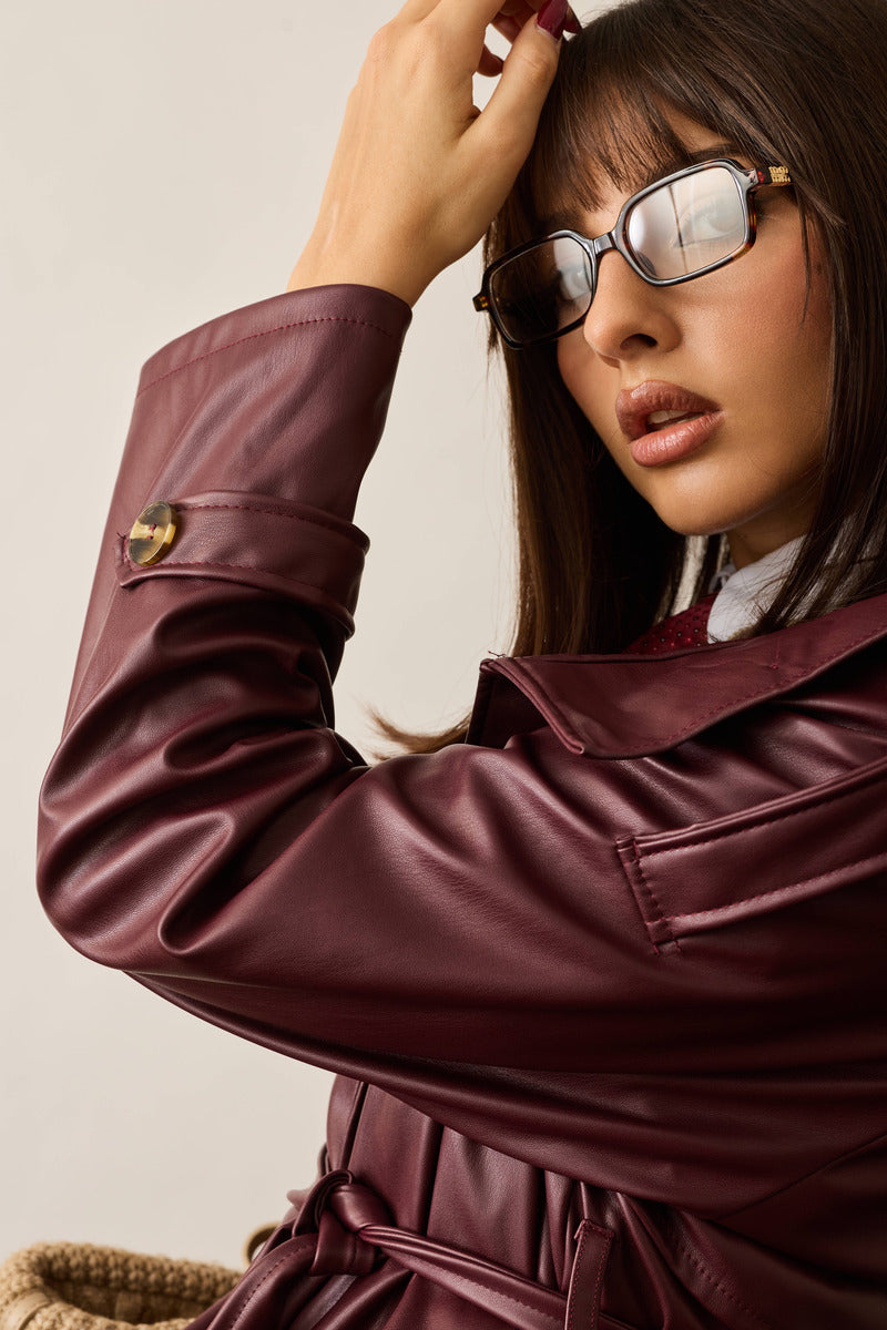 Trench Corto Ecopelle borgogna|Colore:Borgogna
