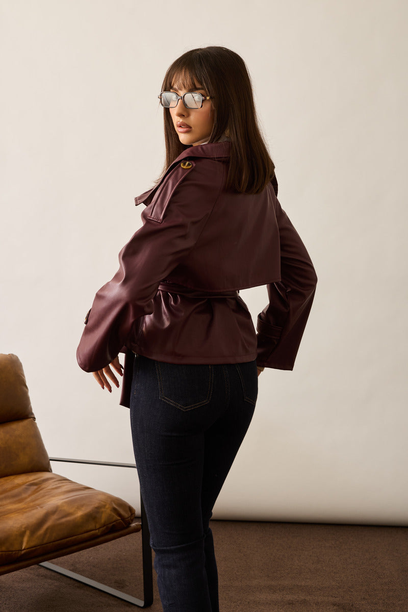 Trench Corto Ecopelle borgogna|Colore:Borgogna