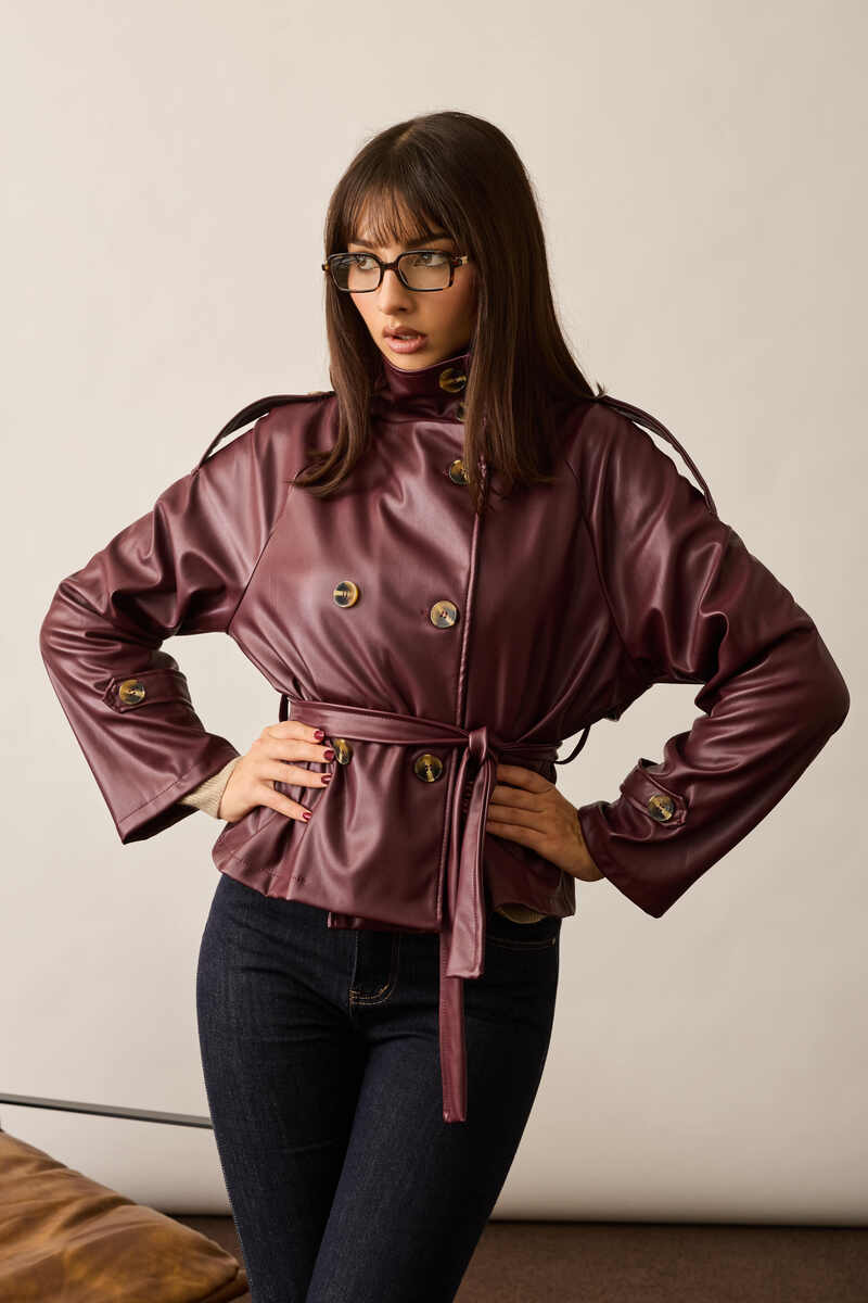 Trench Corto Ecopelle borgogna|Colore:Borgogna