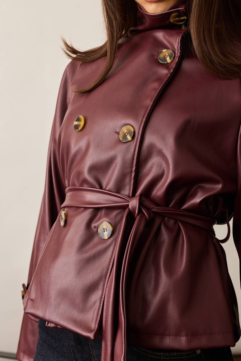 Trench Corto Ecopelle borgogna|Colore:Borgogna