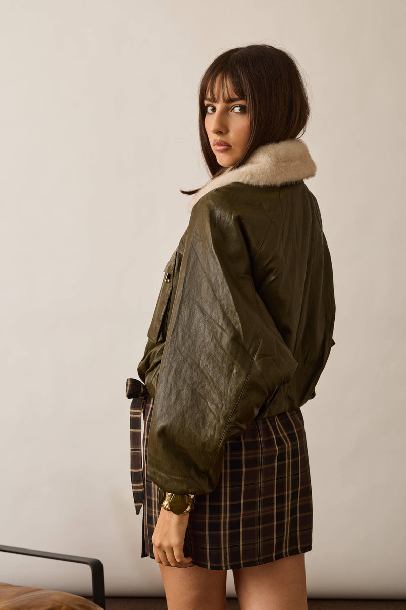 Giubbino Collo Ecopelliccia verde militare|Colore:Verde militare