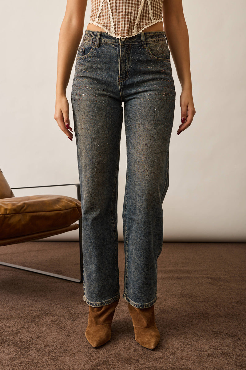 Jeans Strass denim sabbiato|Colore:Denim sabbiato