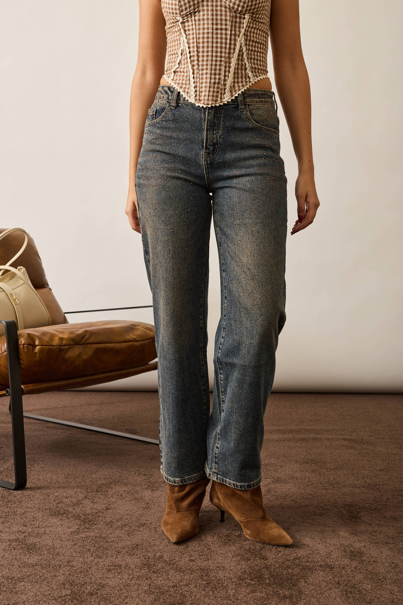 Jeans Strass denim sabbiato|Colore:Denim sabbiato