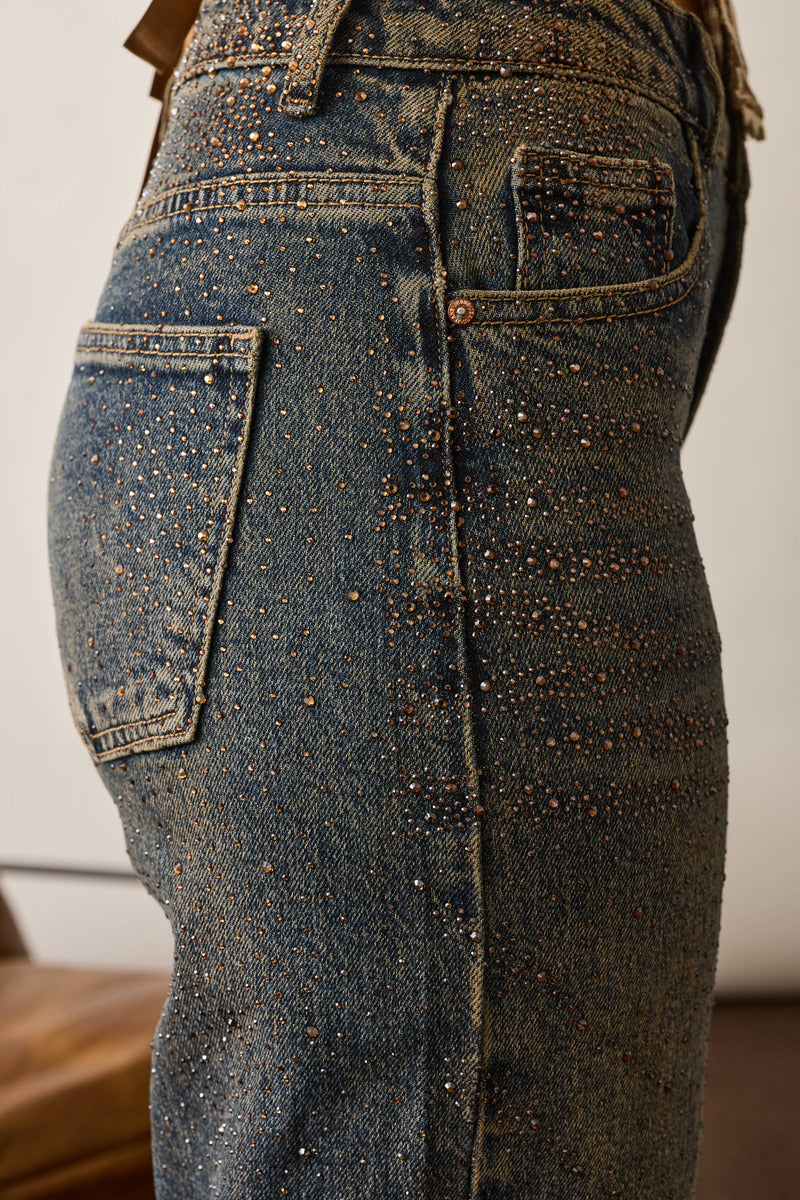 Jeans Strass denim sabbiato|Colore:Denim sabbiato