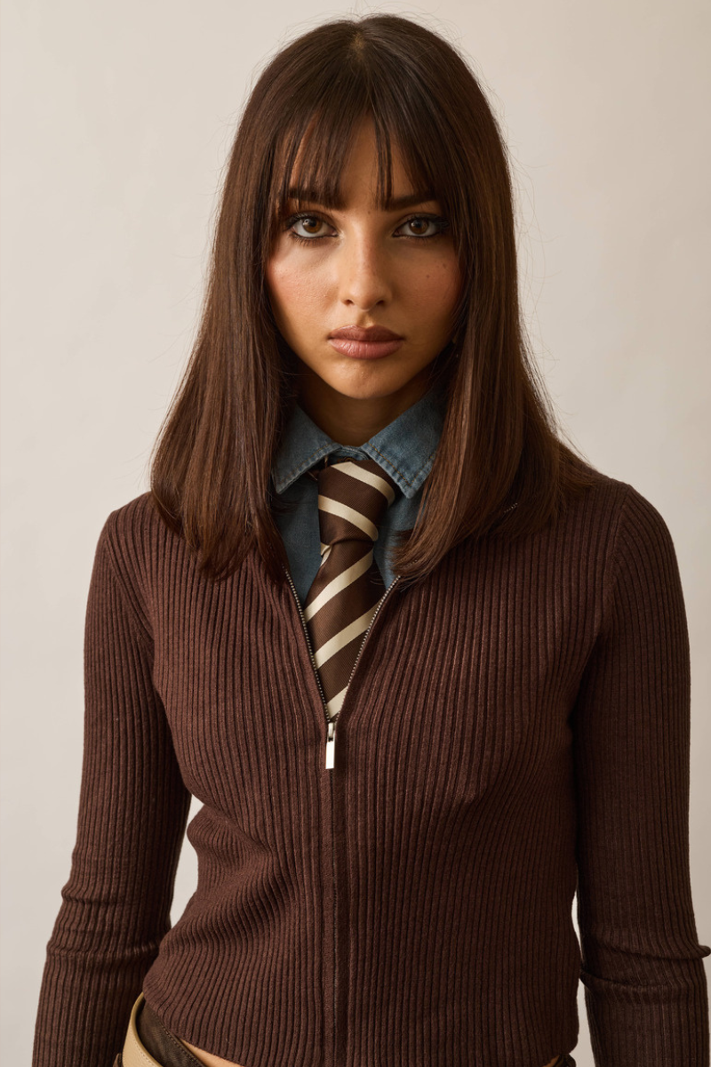 Cardigan Costine Zip testa di moro|Colore:Testa di moro