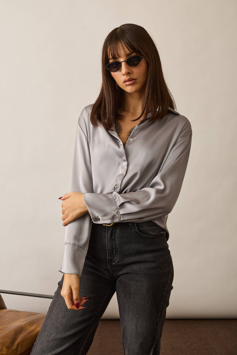 Camicia Satin Grigio|Colore:Grigio