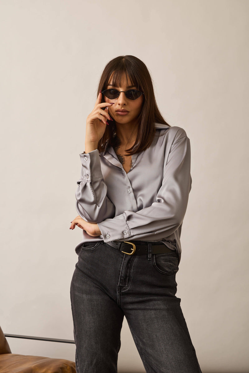 Camicia Satin Grigio|Colore:Grigio