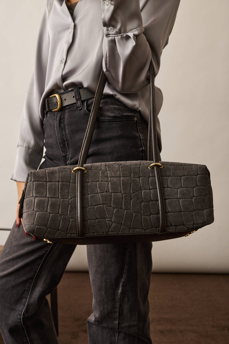Borsa Stone In Vera Pelle grigio|Colore:Grigio