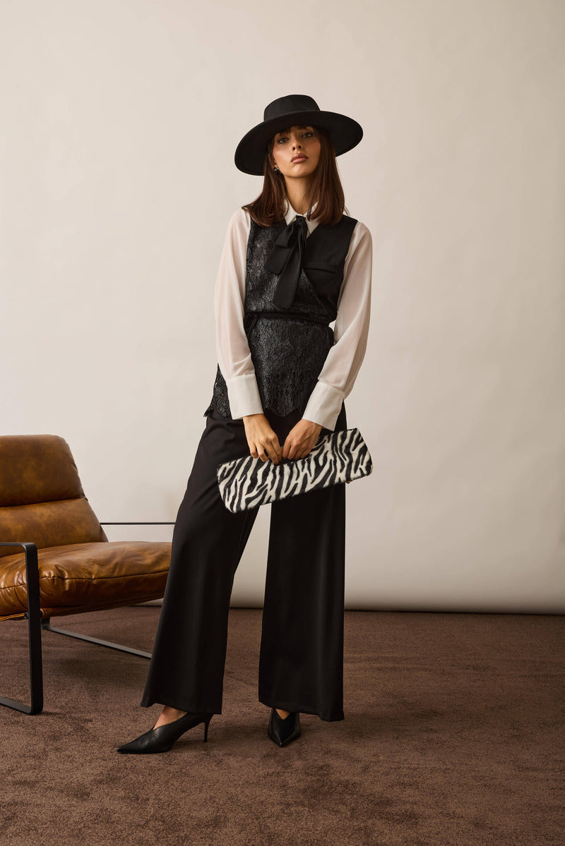 Coordinato Gilet In Pizzo nero|Colore:Nero
