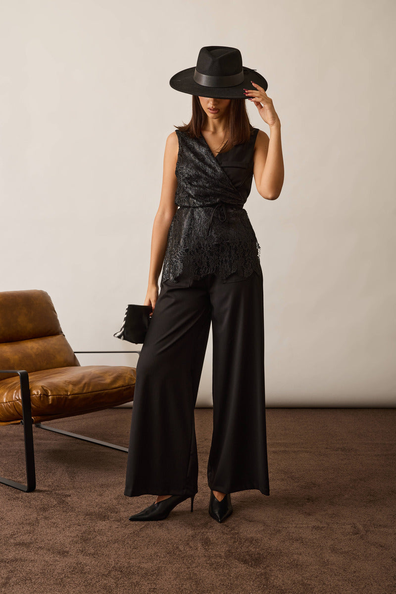 Coordinato Gilet In Pizzo nero|Colore:Nero