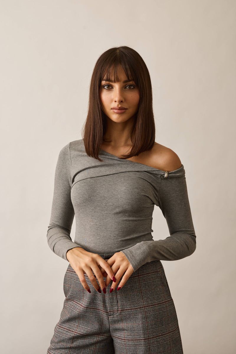 Maglia Scollo Barca Con Anello grigio|Colore:Grigio